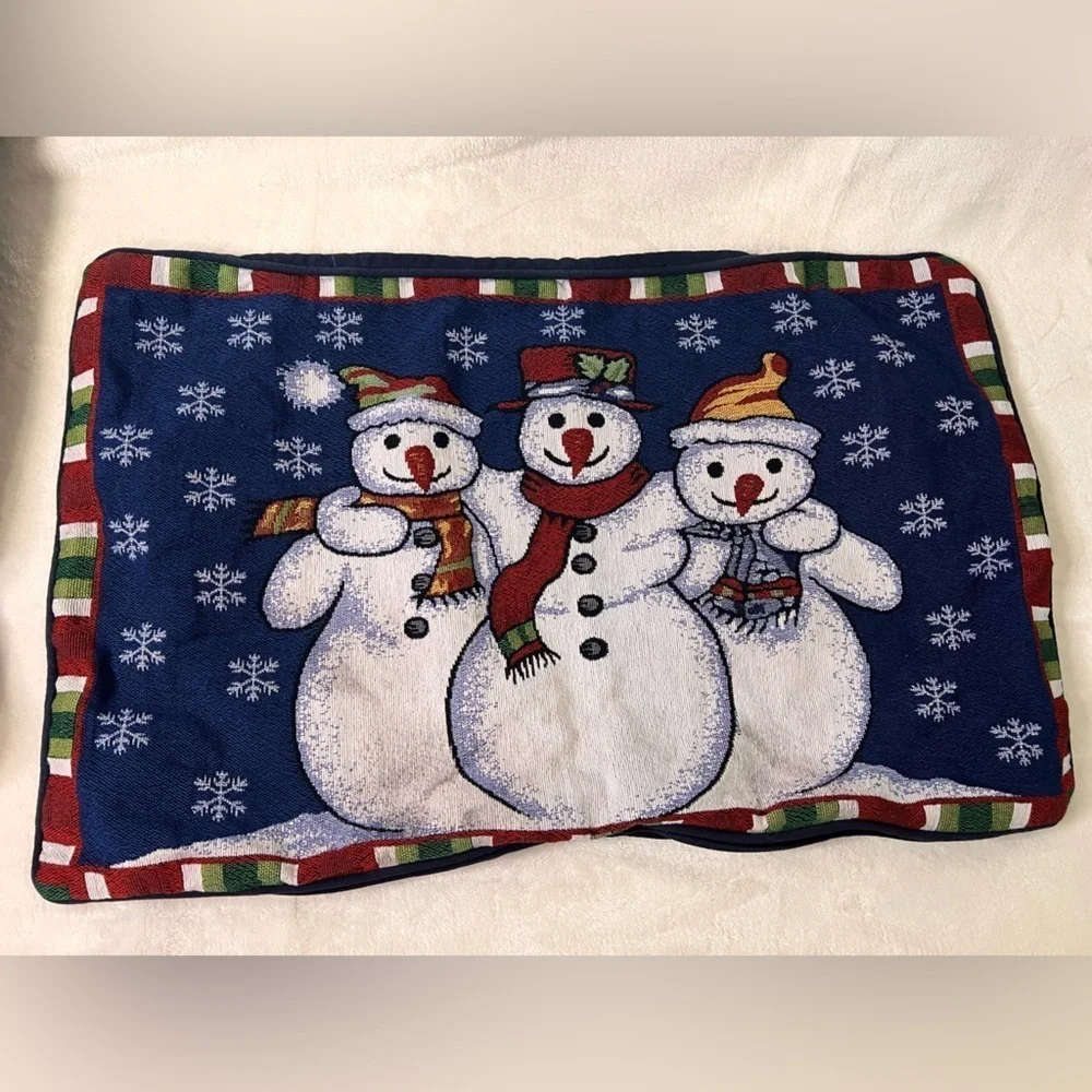 Vintage Set of 2‎ Snowman Embroidered Pillowcases Only